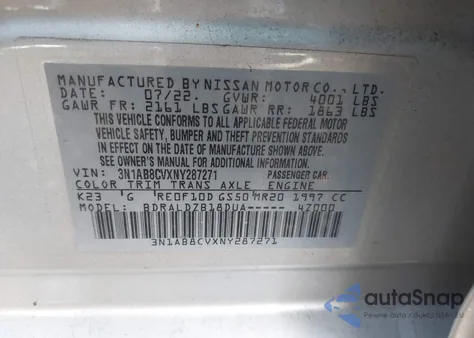 2022 Nissan Sentra Sv Xtronic Cvt from USA, damaged, VIN 3N1AB8CVXNY287271